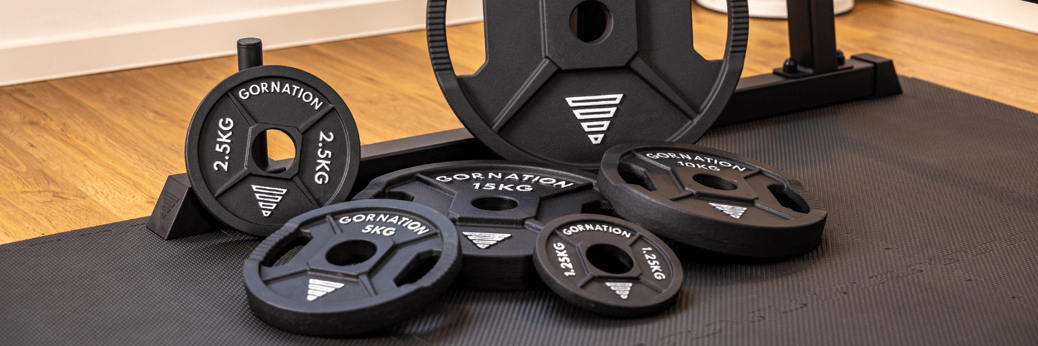 GORNATON Iron Weight Plates laying in front of the GORNATION Pull UP Station