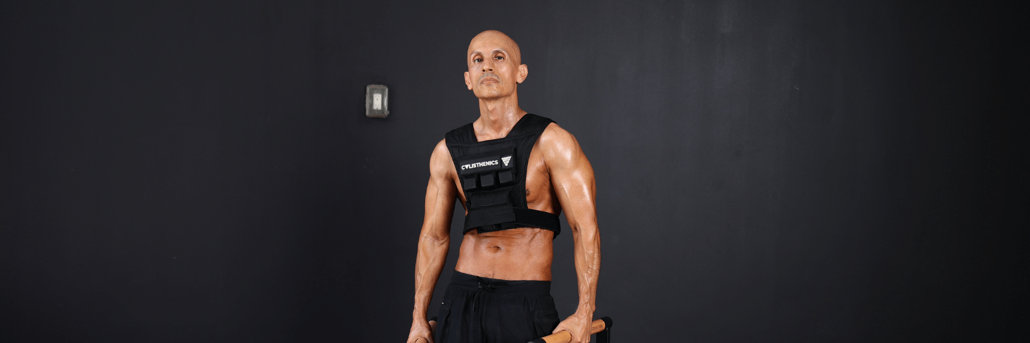 Frank Medrano posing with weight vest from GORNATION