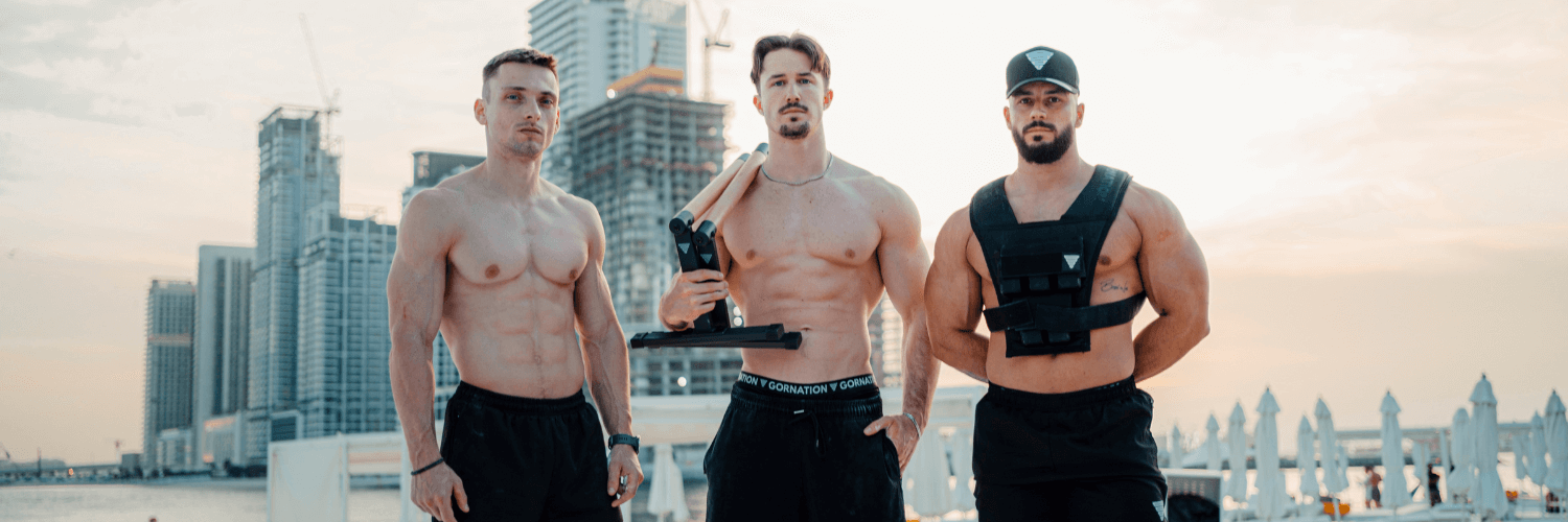 GORNATION athletes posing with GORNATION equipment in Dubai