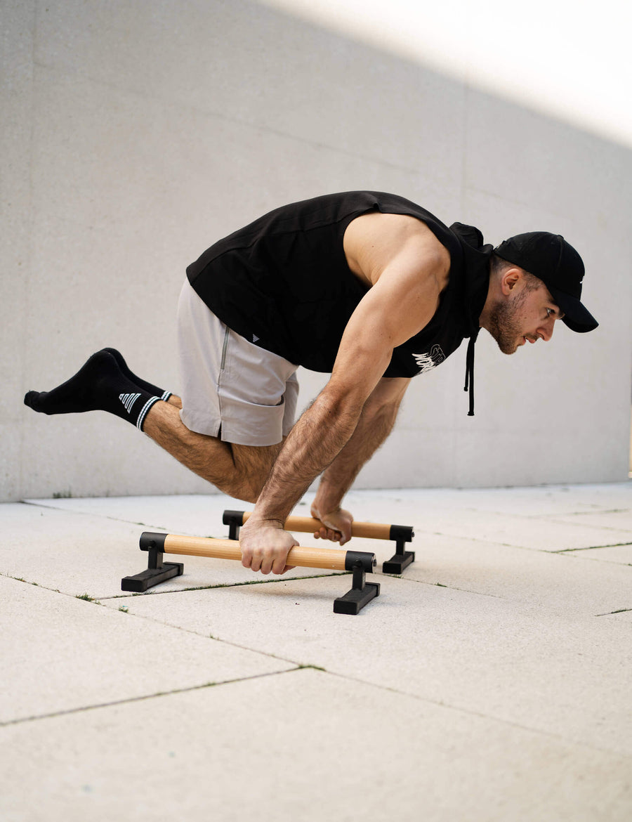 Spor yüksekliği ayarlanabilir paraleller Mini Dip barlar Calisthenics için ahşap Spor yüksekliği ayarlanabilir paraleller Mini Dip barlar Calisthenics için ahşap