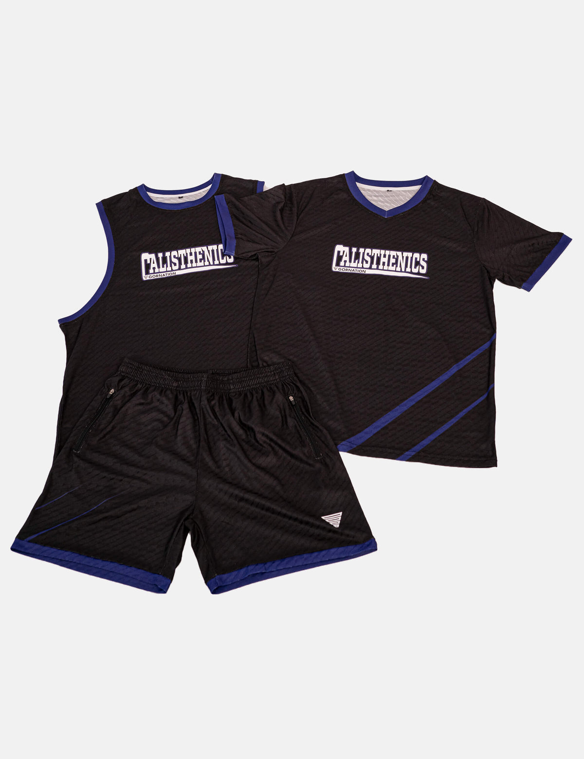 Tank Top, T-Shirt and Shorts of the official calisthenics cup 2025 competition outfit.
