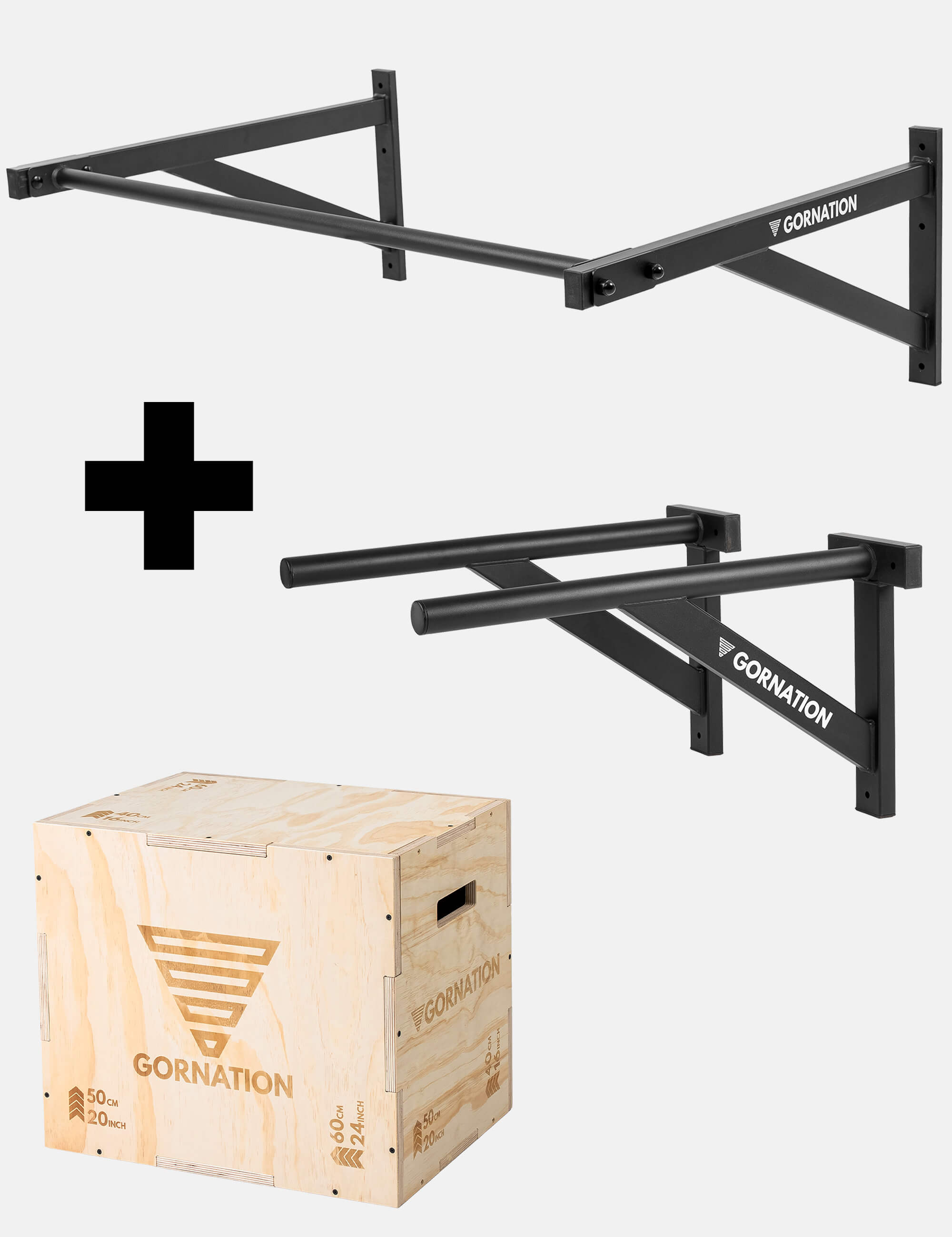 Indoor / + Wall Mounted Dip Bars / + Wooden Plyo Box