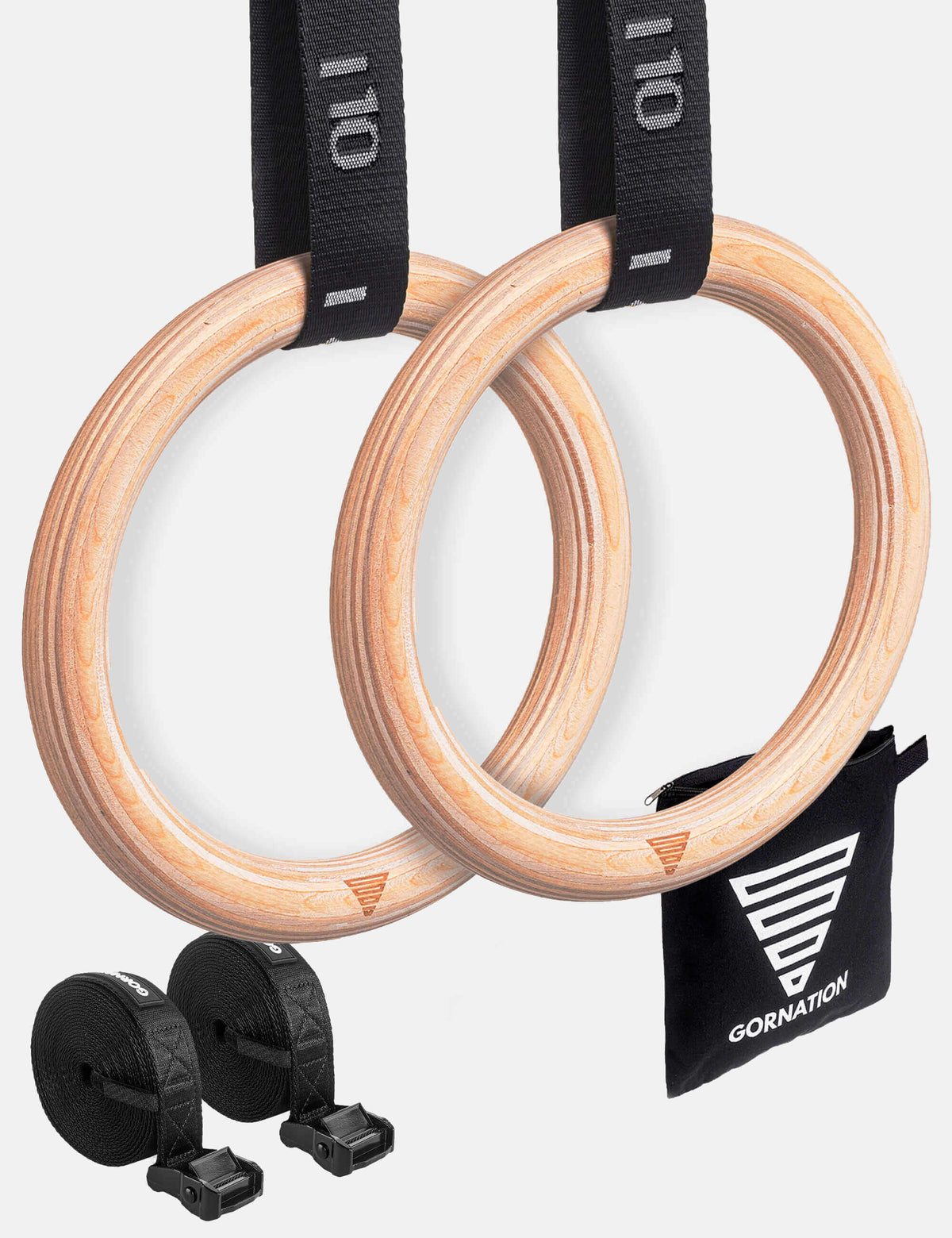 GND Wooden Gymnastic Rings W/ Nylon Bracing Straps | GND Fitness