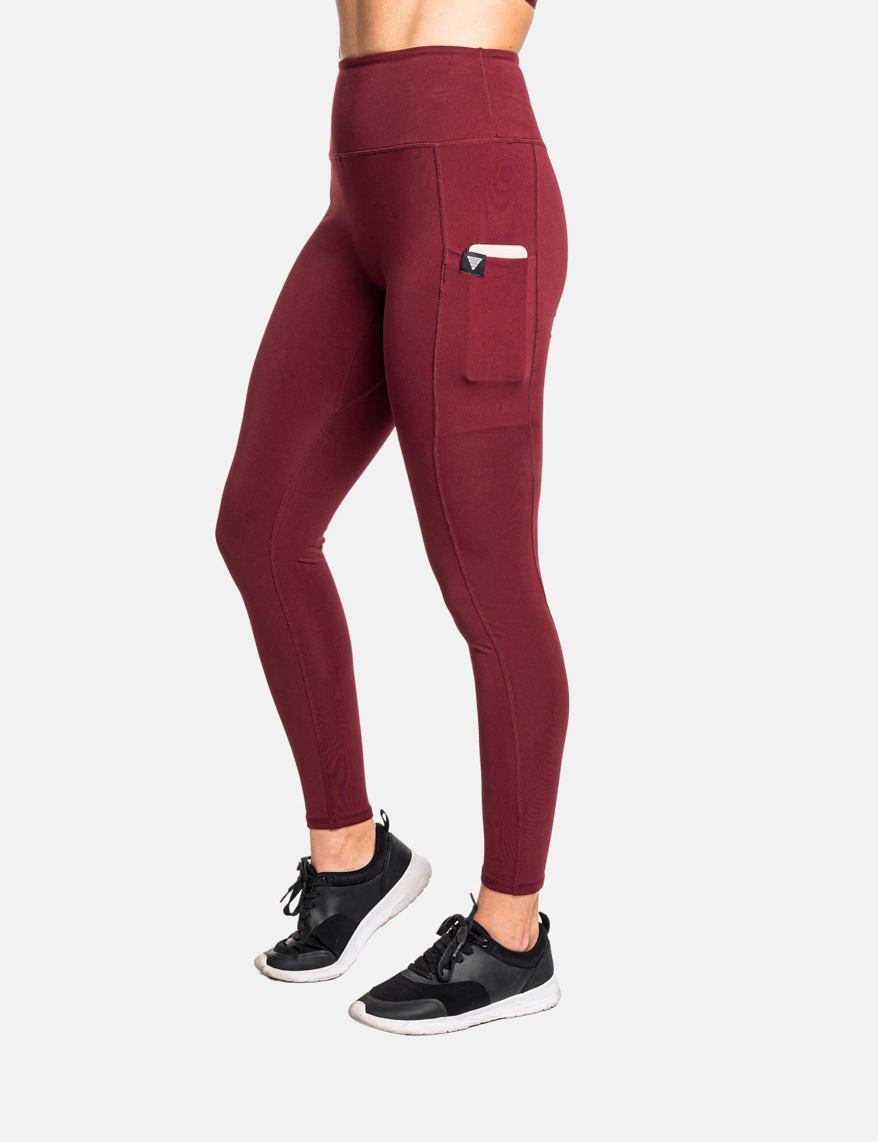 product photo of burgundy calisthenics leggings. Front side