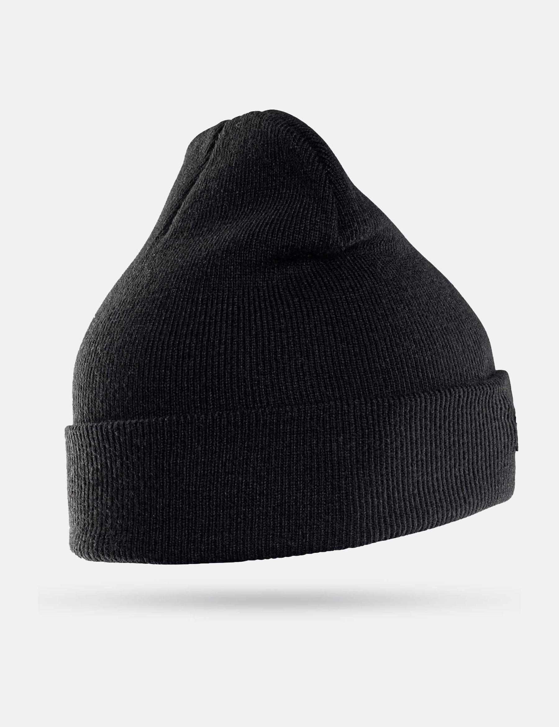 Side view of the GORNATION black beanie.