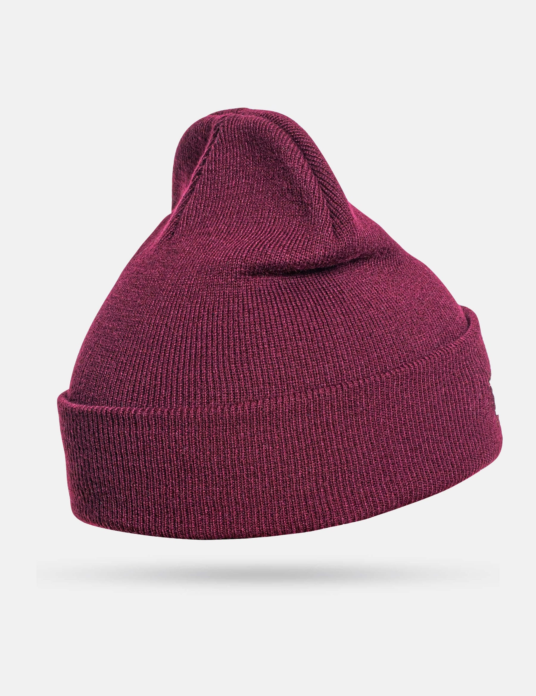 Side view of the GORNATION burgundy beanie.