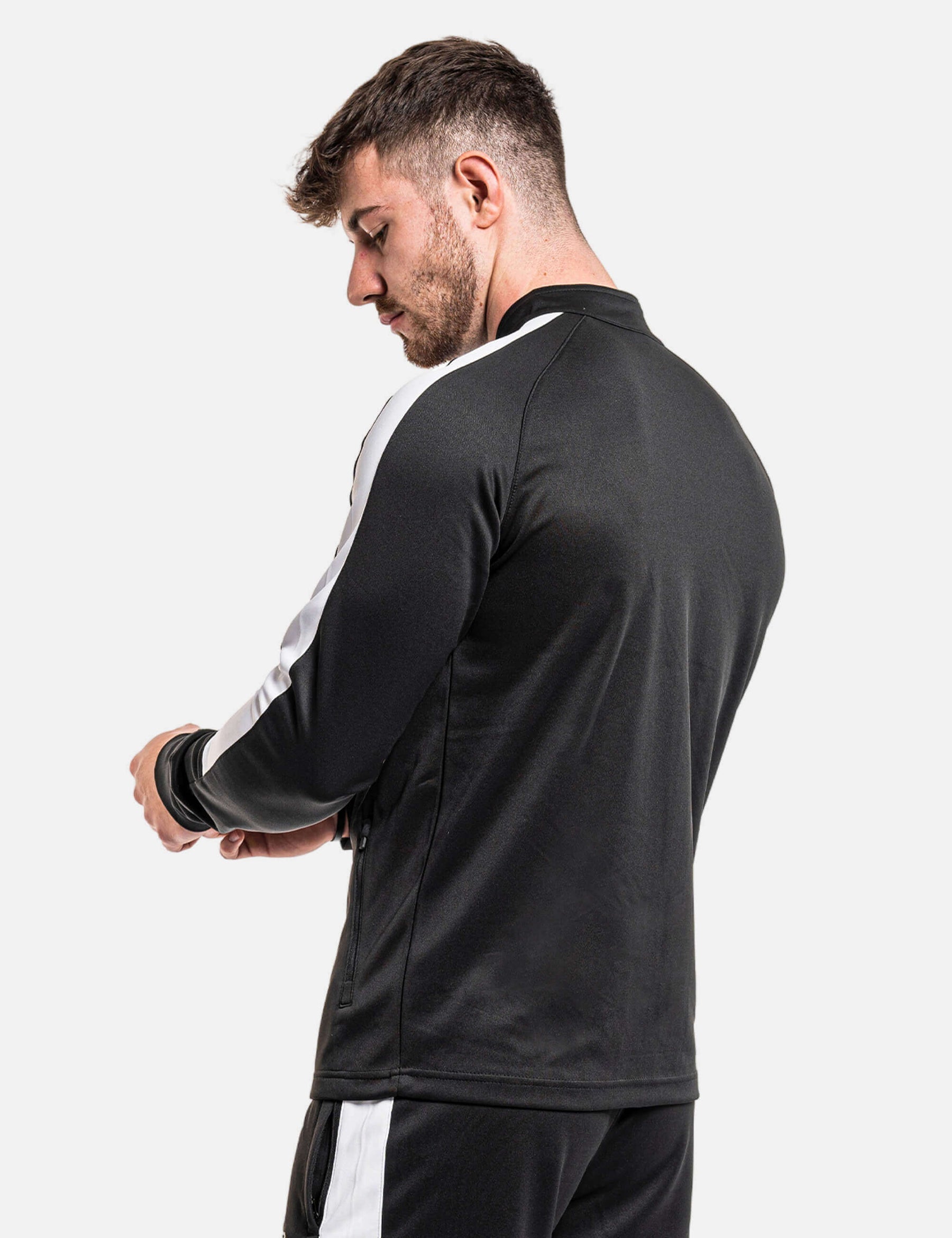 product photo of calisthenics jacket in black/white back side