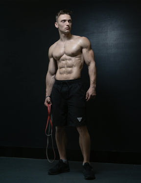 Max True wearing heavy shorts black by GORNATION